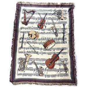 Goodwin Weavers Finale Musical Instruments Tapestry Throw Blanket 48x65” Cotton